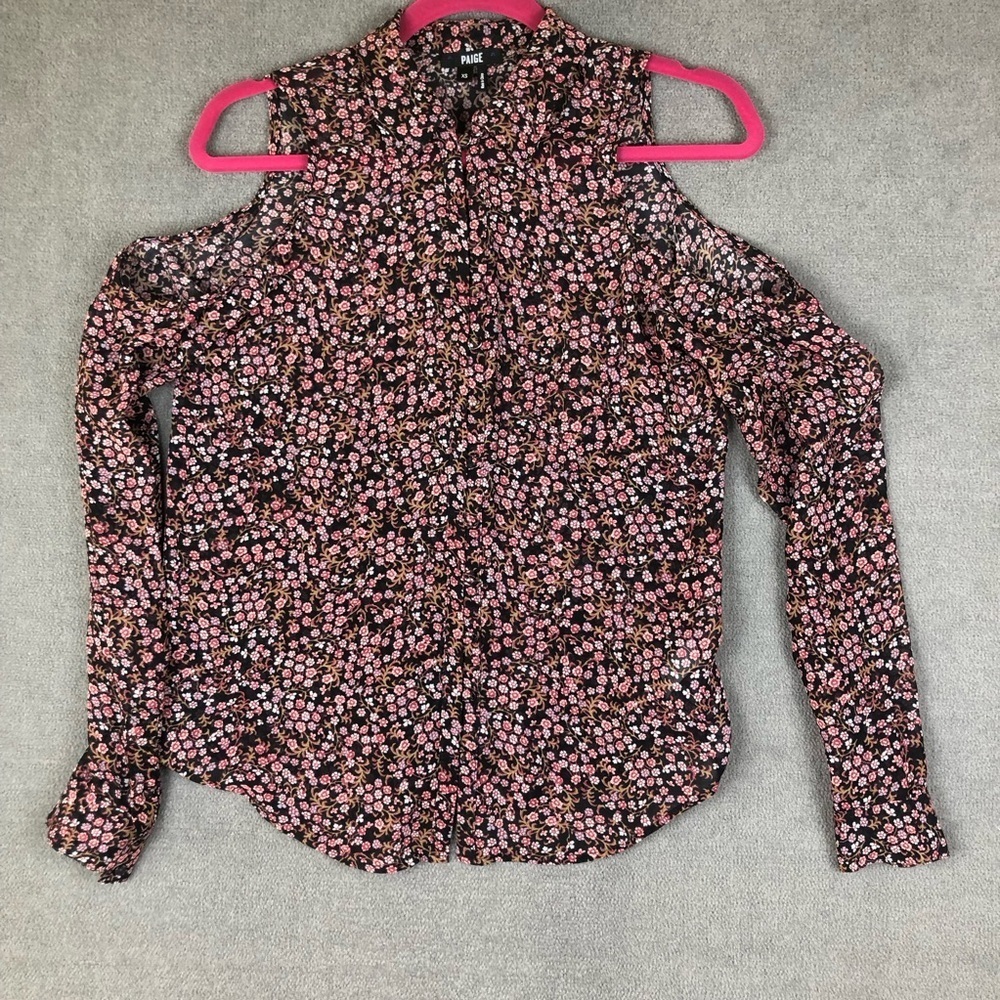 PAIGE floral Silk Button Down Long Sleeve Cold Shoulder romantic blouse size XS